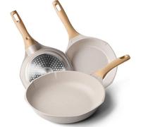 Set de poêles à induction en granit 20-24-28 cm, set de poêles à omelette avec manche en bois, set de poêles à œufs pour tous les types de cuisinières