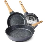 Set de poêles antiadhésives à induction 20cm 24cm 28cm Black Granit Poêle à omelette sans noeuds Magnétique Convient pour différents types de cuisinières