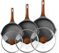 Set de poêles antiadhésives avec couvercles 20 cm 24 cm 28 cm Poêle à omelette en granit pour différents types de cuisinières