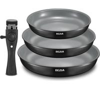 Set de poêles avec poignée amovible, revêtement céramique, pour tous les types de cuisinières, design empilable, passe au lave-vaisselle/four, 20+24+28 cm