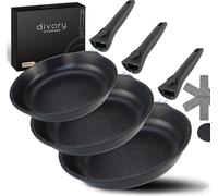 Set de poêles DIVORY 20, 24 et 28 cm avec poignée amovible, poêle antiadhésive à bord haut pour cuisinière à induction, poêle à frire antiadhésive, poêles revêtues de haute qualité
