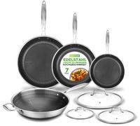 Set de poêles en acier inoxydable NutriChef, 7 pièces – poêles à frire de 20 cm, 25 cm et 30 cm + wok Triply, revêtement antiadhésif, résistant aux rayures, compatible avec l'induction et le four