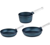 SET DE POELES performance - Poêle à frire 24 CM + 28 CM + Casserole 18 CM - Bleu