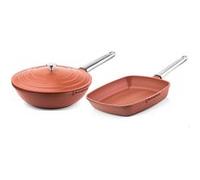 SET DE POÊLES performance Westinghouse - Poêle wok 28 CM + Poêle grill 28 CM - Rouge Rouge G