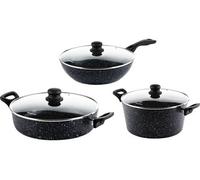SET DE POELES - Poêle wok 30 CM + Casserole 28 CM + Casserole 28 CM - Induction - Marbre Noir