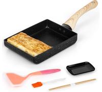 Set de poêles pour omelettes - Poêle japonaise - Idéal pour préparer le petit-déjeuner - Avec accessoires - Dimensions : 13x18x3 cm - Noir