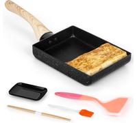 Set de poêles pour omelettes - Poêle japonaise - Idéal pour préparer le petit-déjeuner - Avec accessoires - Dimensions : 13x18x3 cm - Noir