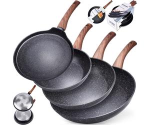 Set de poêles Vilde avec revêtement en granit Poêle à frire 20 / 24 / 28 cm + poêle à crêpes 24 cm BLACK&WOOD 4 pcs.