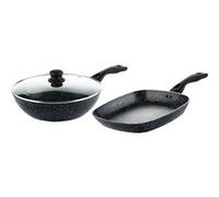 SET DE POÊLES Westinghouse - Poêle grill 28 CM + Poêle wok 30 CM - Marbre Noir Noir G