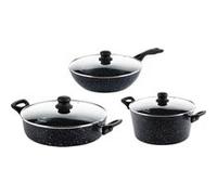 SET DE POELES - Poêle wok 30 CM + Casserole 28 CM + Casserole 28 CM - Induction - Marbre Noir