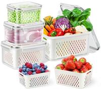Set de rangement réfrigérant pour 4 récipients alimentaires avec bacs de récupération, rangement réfrigérant empilable pour la cuisine