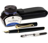 Set de recharge Diplomat Traveller Laque Noir Or avec étui en cuir, encre de bureau et convertisseur d'encre, épaisseur M