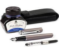 Set de recharge Diplomat Traveller Taupe Grey avec étui en cuir, encre de bureau et convertisseur d'encre, épaisseur M