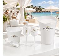 Set de refroidisseur à champagne pour Moët & Chandon – Refroidisseur blanc avec 2 verres à champagne en acrylique, un récipient à glaçons et une louche à glaçons – Coffret premium de 5 pièces