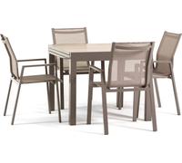 Set de repas d'extérieur avec table extensible 90/180x90 cm et 6 chaises empilables en aluminium et textilène - design moderne et robuste, idéal pour le jardin, la terrasse et les espaces extérieurs c