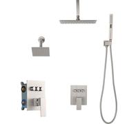 Set de robinetterie de douche SucceBuy avec pomme de douche à effet pluie de 10 pouces, pomme de douche à montage mural de 6 pouces et douchette 2 en 1, double pommeau de pluie rotatif à 3 fonctions, 