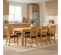 Set de salle à manger 9 pièces noir bois chêne massif table 200 x 100 x 75 | Bois de chêne massif, sièges rembourrés confortables, design minimaliste, pieds carrés, montage facile, entretien avec