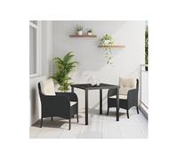 Set de salle à manger de jardin 3 pièces avec coussins en rattan poly noir 3380141