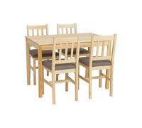 Ensemble de salle à manger HWC-F77, ensemble de salle à manger, bois massif de pin, tissu style maison de campagne 110 cm naturel, rembourrage gris