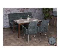 Set de salle à manger HWC-G55, set de 2 chaises avec accoudoirs+banc 160cm, inox brossé tissu/textile chenille bleu-vert