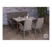 Set de salle à manger HWC-G55, set de 2 chaises avec accoudoirs+banc 160cm, inox brossé tissu/textile chenille gris foncé
