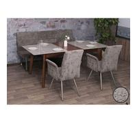 Set de salle à manger HWC-G55, set de 2 chaises avec accoudoirs+banc 180cm, inox brossé tissu/textile chenille gris foncé