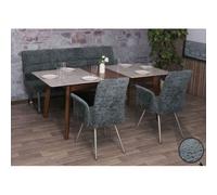 Set de salle à manger HWC-G55, set de 2 chaises avec accoudoirs+banc 180cm, inox brossé tissu/textile chenille bleu-vert