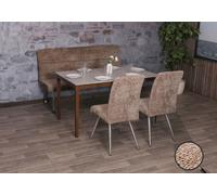Set de salle à manger HWC-G55, set de 2 chaises + banc 160cm, inox brossé tissu/textile chenille brun