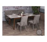 Set de salle à manger HWC-G55, set de 2 chaises + banc 180cm, inox brossé tissu/textile chenille gris foncé