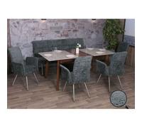 Set de salle à manger HWC-G55, set de 4 chaises avec accoudoirs+banc 180cm, inox brossé tissu/textile chenille bleu-vert
