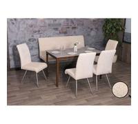 Set de salle à manger HWC-G55, set de 4 chaises + banc 160cm, inox brossé tissu/textile chenille crème