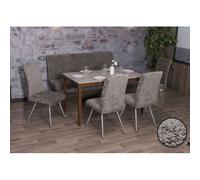 Set de salle à manger HWC-G55, set de 4 chaises + banc 160cm, inox brossé tissu/textile chenille gris foncé