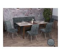 Set de salle à manger HWC-G55, set de 4 chaises + banc 180cm, inox brossé tissu/textile chenille bleu-vert