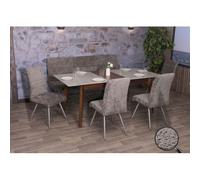 Set de salle à manger HWC-G55, set de 4 chaises + banc 180cm, inox brossé tissu/textile chenille gris foncé