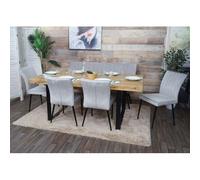Set de salle à manger HWC-K16, set de 4 chaises+bancs Ensemble de salle à manger, velours métal gris clair