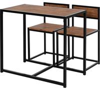 Set de Salle à Manger : Table Cuisine + 2 Chaises, Métal & Bois Naturel, Pour Petits Espaces