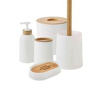 Set de salle de bain 28x31x31cm uni 5 pièces en bambou blanc