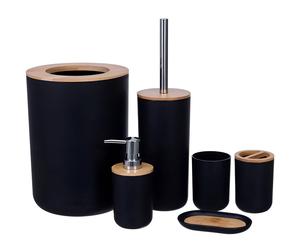 Set De Salle De Bain 6 Pièces Accessoires De Toilette Distributeur De Paniers Set Noir