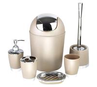 Set de salle de bain - 6 pièces - Plastique - Distributeur de savon et brosse WC - Taupe 6 pièces, plastique, distributeur de savon, porte-brosse à dents, gobelet, brosse WC - Taupe