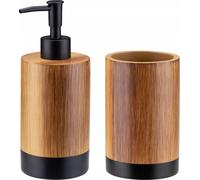 Set de salle de bain - Distributeur de savon et gobelet à dents - 2 pièces - Aspect bois