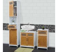 Set de salle de bains HWC-A85, armoire commode meuble sous-lavabo, bambou, blanc