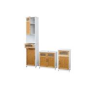 Set de salle de bains HWC-A85, armoire commode meuble sous-lavabo, bambou, blanc