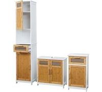 Set de salle de bains MENDLER HWC-A85, armoire commode meuble sous-lavabo, bambou, blanc Marron G