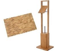 Set de salle de bain HWC-B18, distributeur de papier WC distributeur de papier toilette tapis de bain tapis de bain meuble de salle de bain, bambou