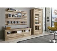 Set de salon, meuble TV + 3 etageres murales + vitrine coloris chene vieilli --