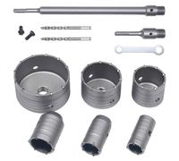 Set de Scies Cloches 10 PCS Trépan Béton SDS Tige d'Extension Pointe en Carbure de Tungstène - Ø35mm 40mm 50mm 65mm 80mm et 110mm