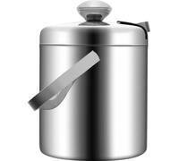 Set de seaux à glace - Seau à glace - Double paroi isolée 304 inox - 1,3 l - Avec pince et passoire - 14 x 22,5 cm - Argenté