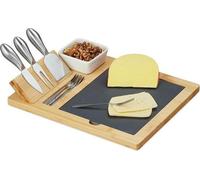 Set de service en bambou naturel comprenant un ensemble de 3 ustensiles à fromage et un plateau de service en bois
