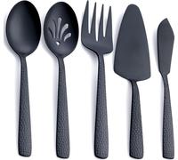 Set de service, noir mat Grand set de service, acier inoxydable, comprenant une cuillère de service, une louche, une fourchette de service, une pelle à tarte et un couteau à beurre, 5 pièces