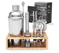 Set de shaker à cocktail avec support et livre de recettes : Set de Cocktail en Acier Inoxydable Premium Cocktail Shaker Measuring Cup Straws Bar Spoon Muddler Bartender Bar Set Cocktail Accessories G